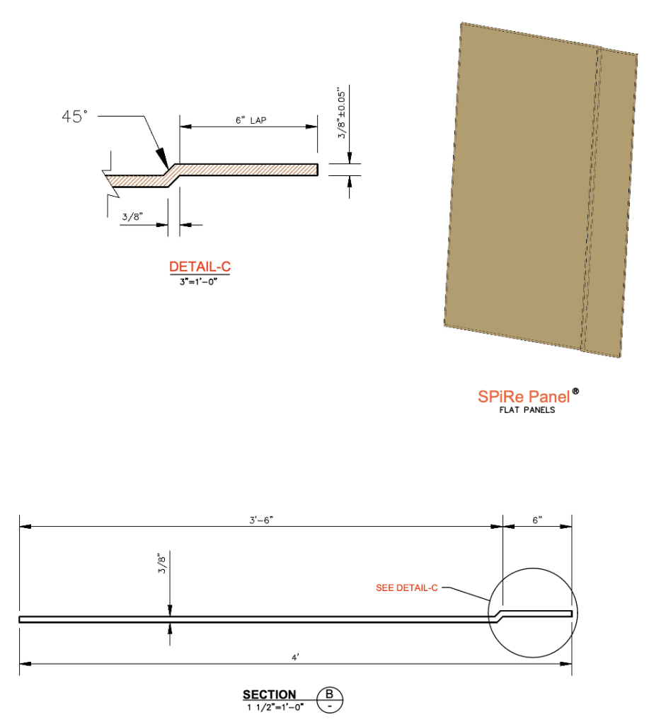 Dimensions of a Typical Flat SPiRe Panel used to repair corroded seawalls and bulkheads