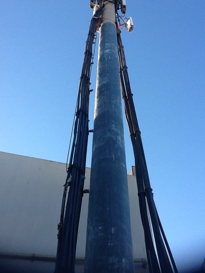 Fig. 4. Carbon and glass FRP applied to the lower 26-ft of the pole.